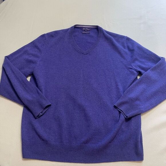 Alan Flusser Purple V Neck Cashmere Sweater Size Large - Picture 1 of 9